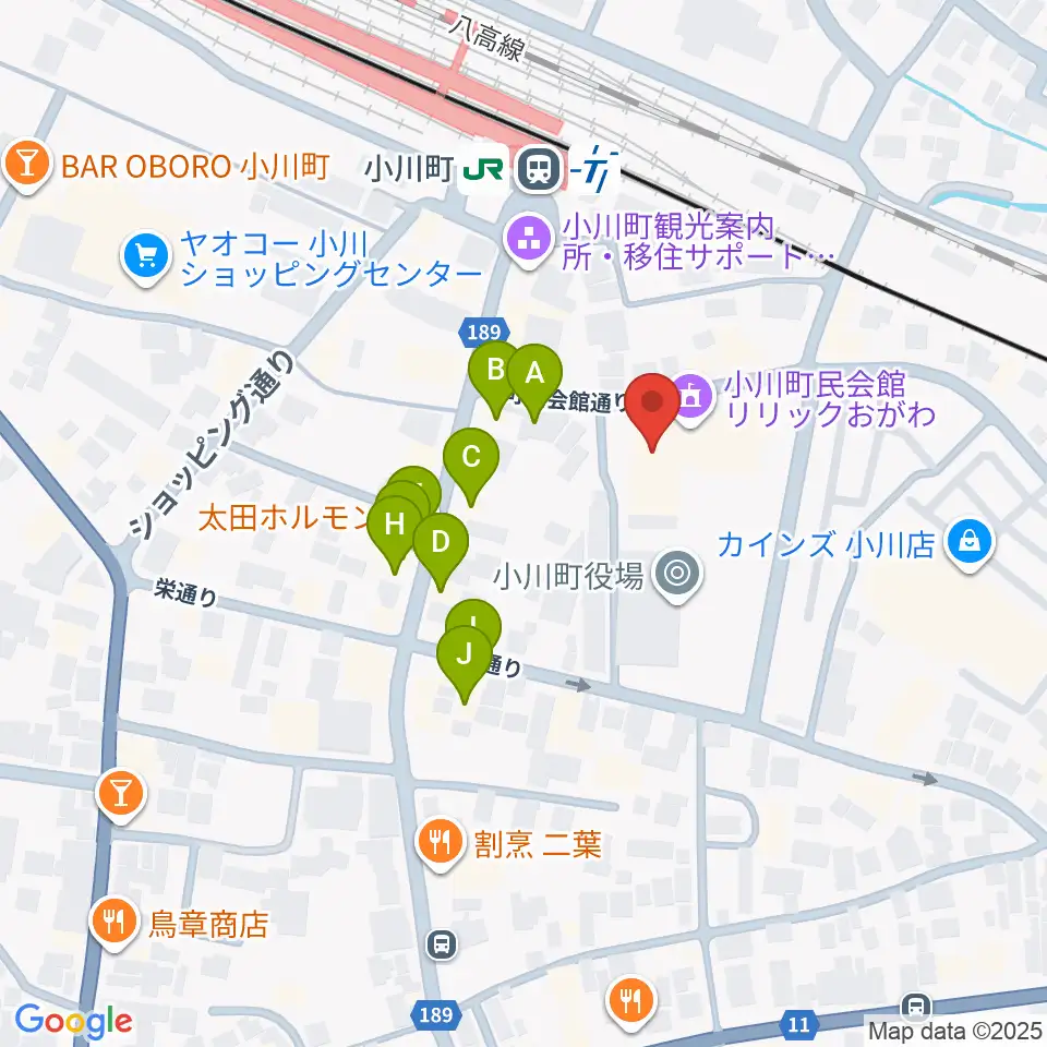 小川町民会館 リリックおがわ周辺のファミレス・ファーストフード一覧地図