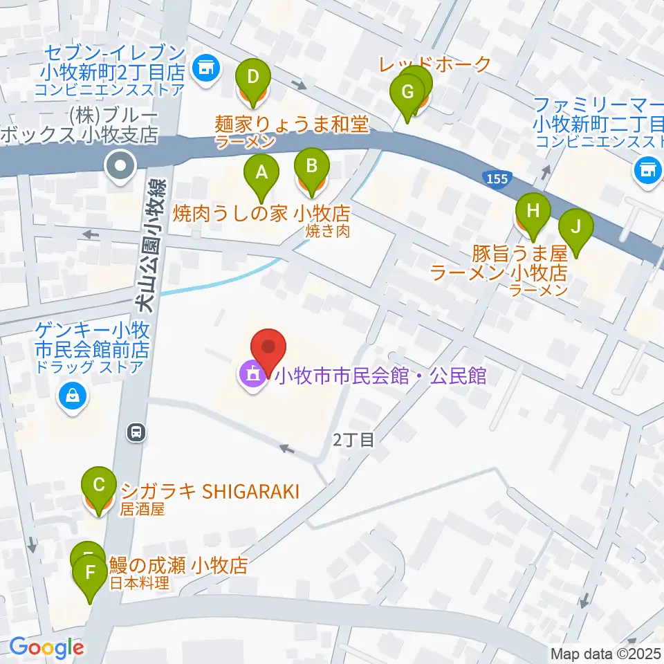 小牧市市民会館周辺のファミレス・ファーストフード一覧地図