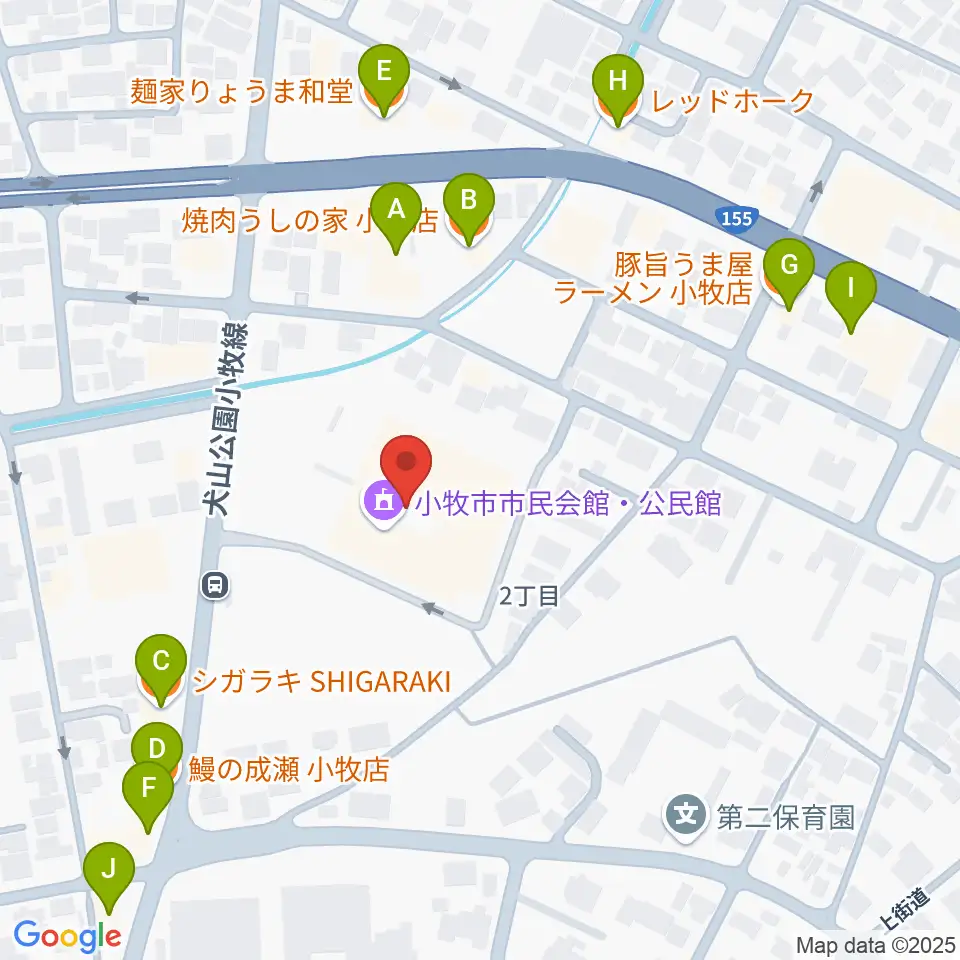 小牧市市民会館周辺のファミレス・ファーストフード一覧地図