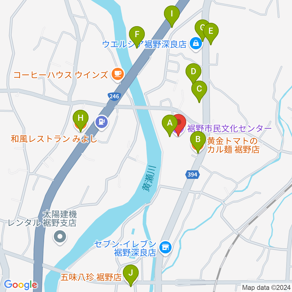 裾野市民文化センター周辺のファミレス・ファーストフード一覧地図