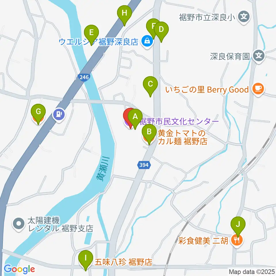 裾野市民文化センター周辺のファミレス・ファーストフード一覧地図