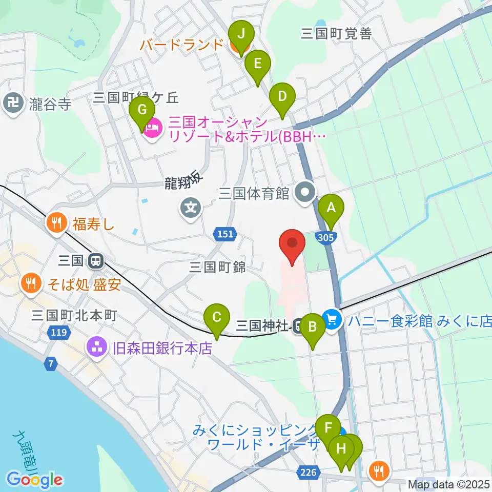 みくに未来ホール周辺のファミレス・ファーストフード一覧地図