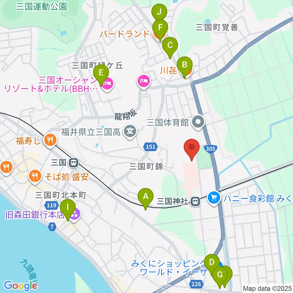 みくに未来ホール周辺のファミレス・ファーストフード一覧地図