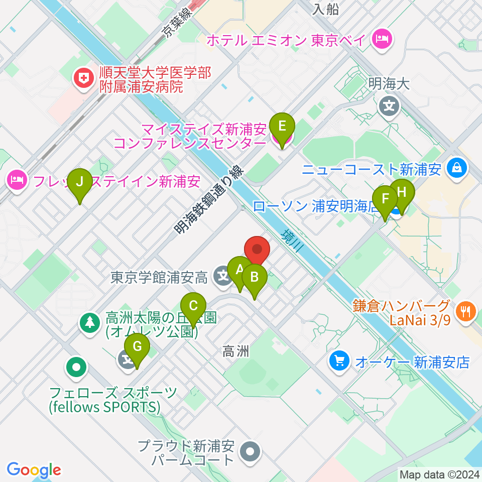 空、奏で　音楽教室周辺のファミレス・ファーストフード一覧地図