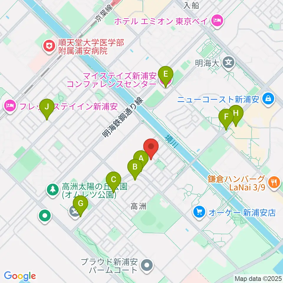 空、奏で 音楽教室周辺のファミレス・ファーストフード一覧地図