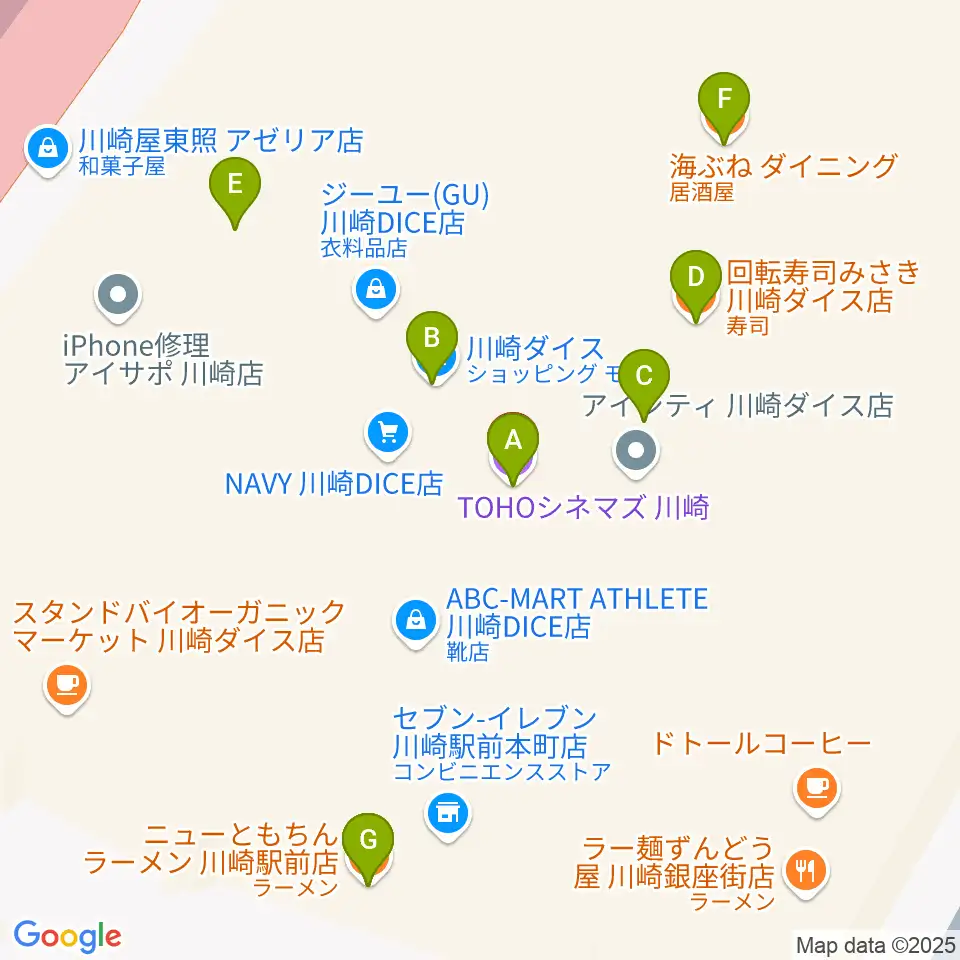 TOHOシネマズ川崎周辺のファミレス・ファーストフード一覧地図