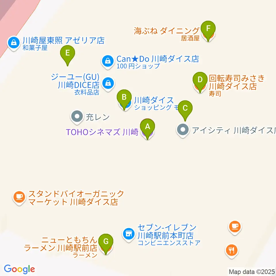 TOHOシネマズ川崎周辺のファミレス・ファーストフード一覧地図