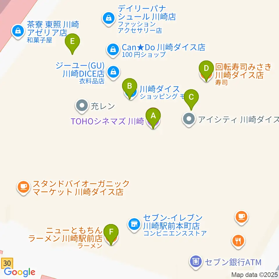 TOHOシネマズ川崎周辺のファミレス・ファーストフード一覧地図