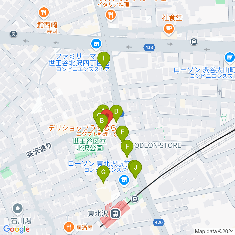 北沢三丁目スタジオ周辺のファミレス・ファーストフード一覧地図