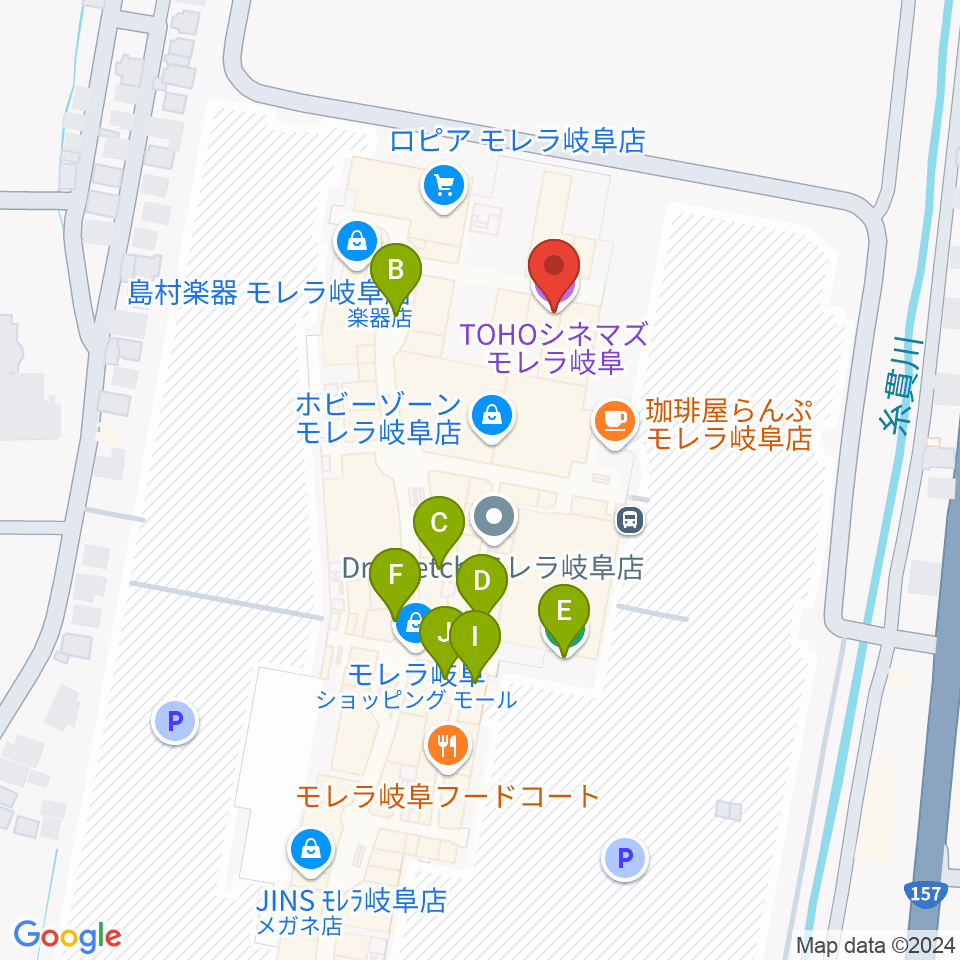 TOHOシネマズ モレラ岐阜周辺のファミレス・ファーストフード一覧地図