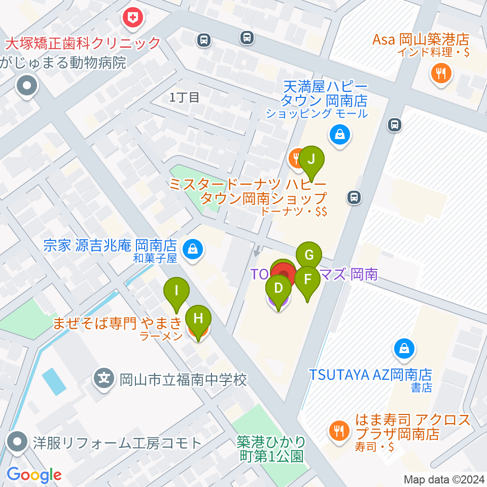 TOHOシネマズ岡南周辺のファミレス・ファーストフード一覧地図