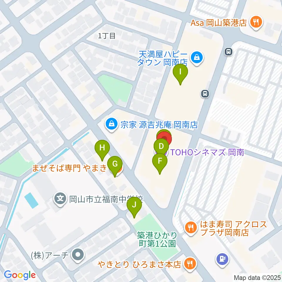 TOHOシネマズ岡南周辺のファミレス・ファーストフード一覧地図