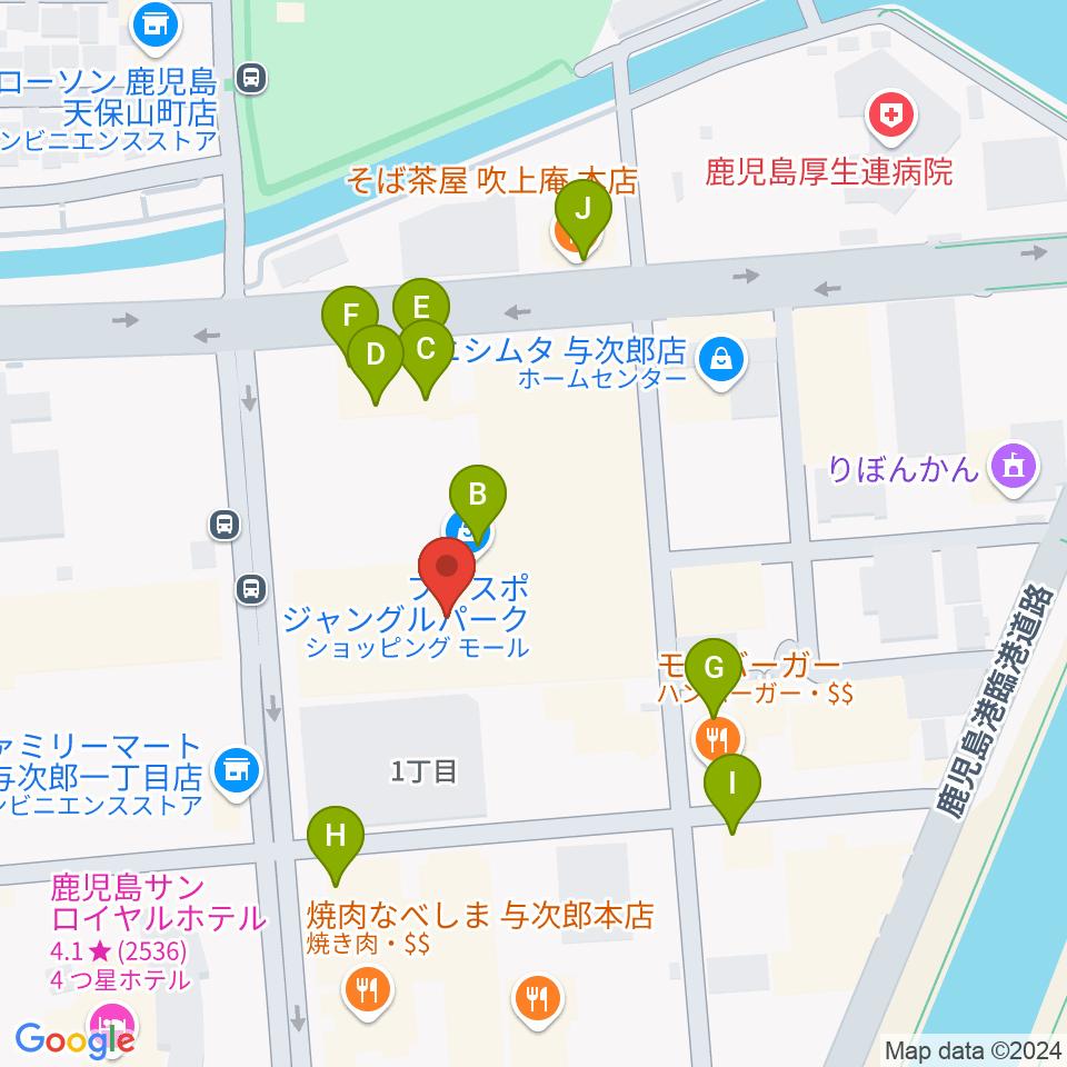 TOHOシネマズ与次郎周辺のファミレス・ファーストフード一覧地図