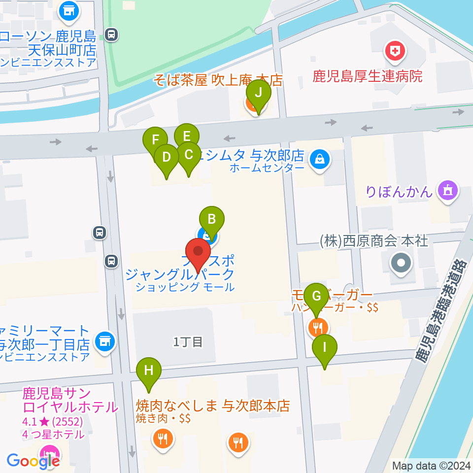 TOHOシネマズ与次郎周辺のファミレス・ファーストフード一覧地図