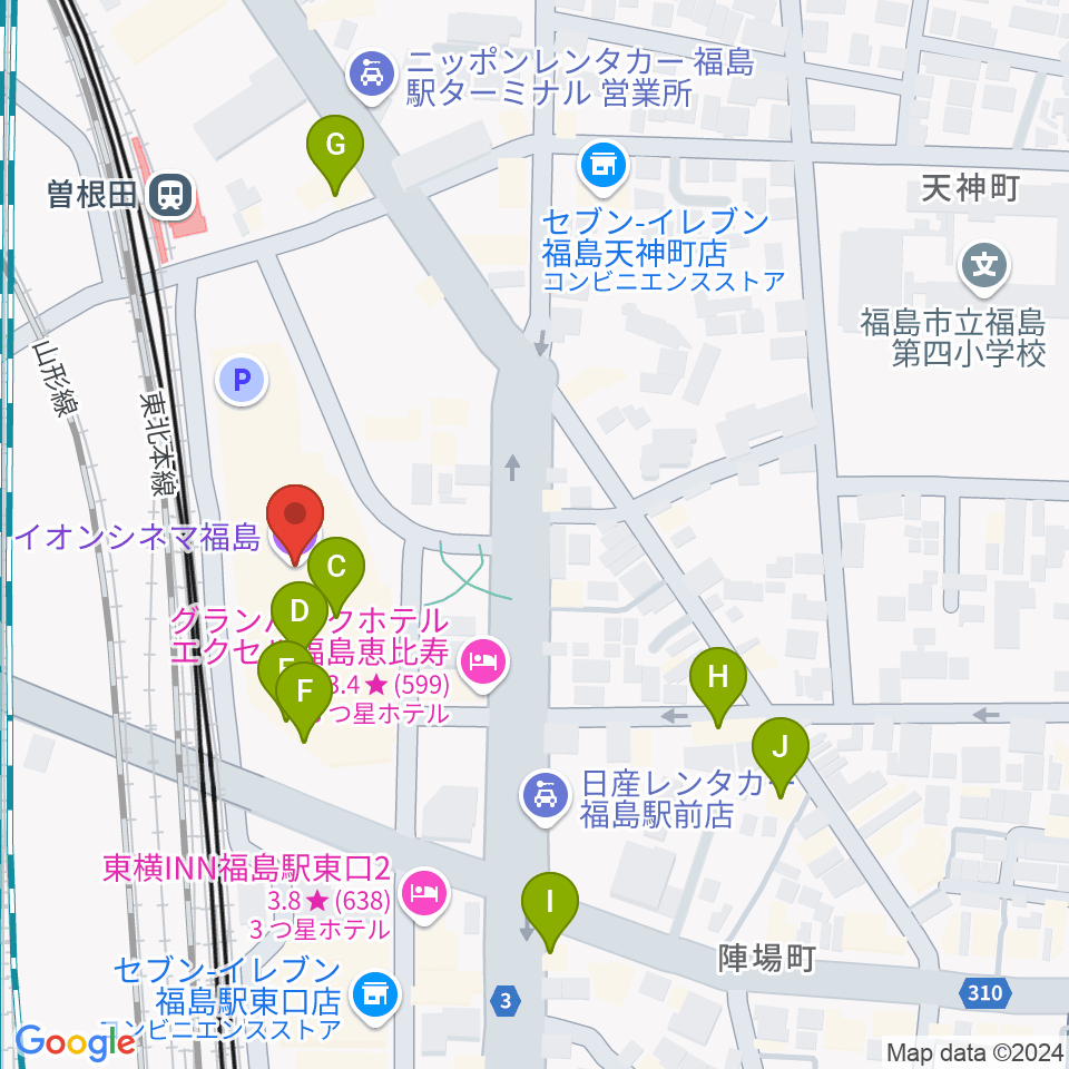 イオンシネマ福島周辺のファミレス・ファーストフード一覧地図