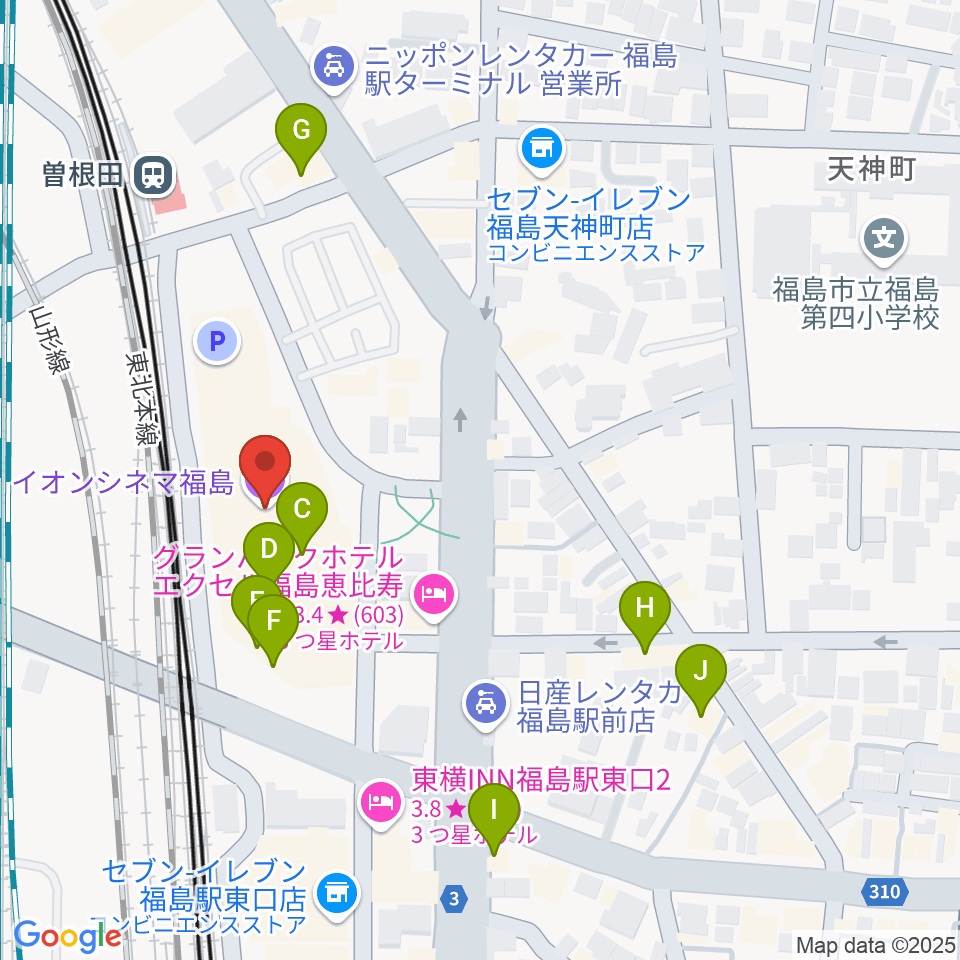 イオンシネマ福島周辺のファミレス・ファーストフード一覧地図