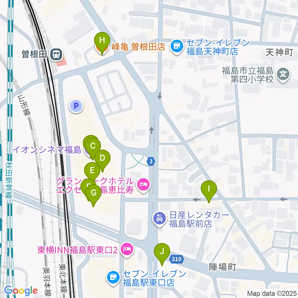 イオンシネマ福島周辺のファミレス・ファーストフード一覧地図