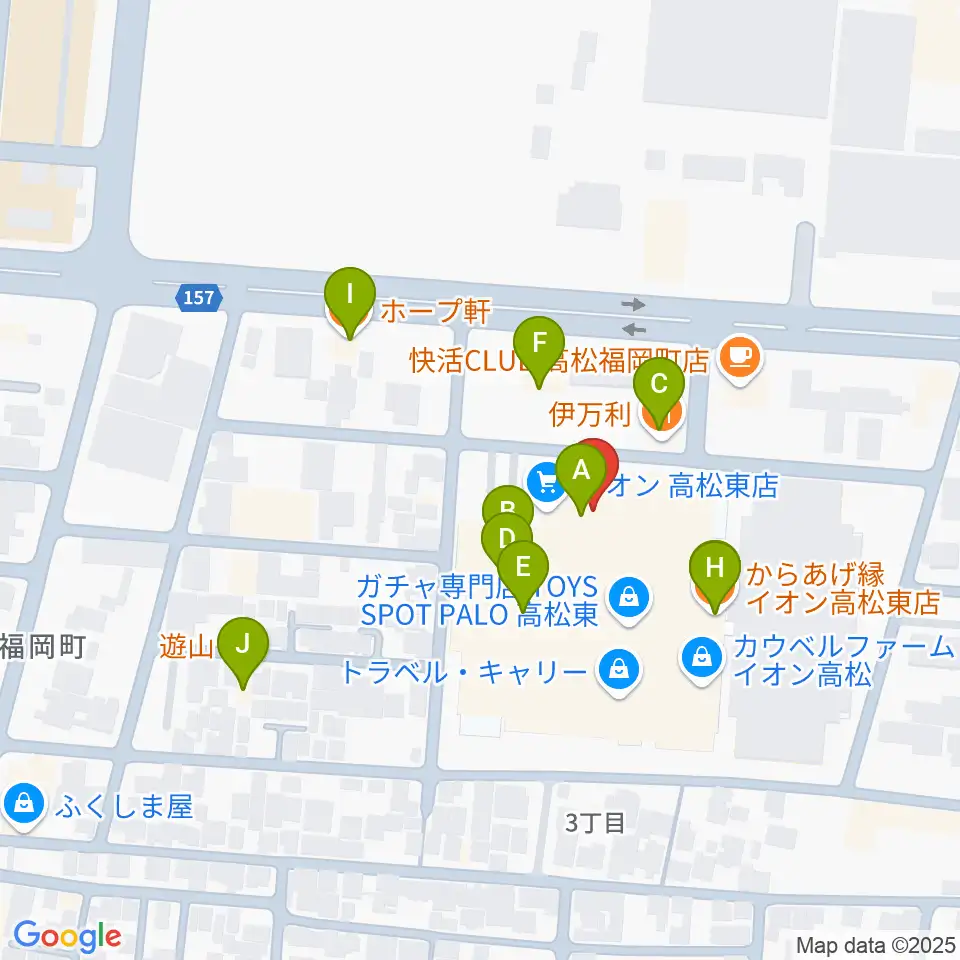 イオンシネマ高松東周辺のファミレス・ファーストフード一覧地図