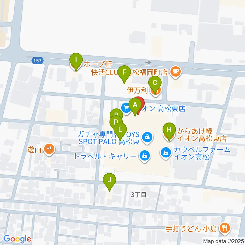 イオンシネマ高松東周辺のファミレス・ファーストフード一覧地図