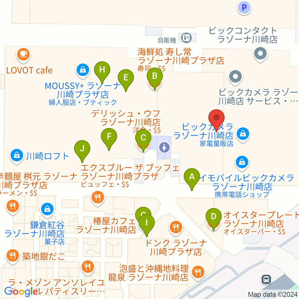 109シネマズ川崎周辺のファミレス・ファーストフード一覧地図