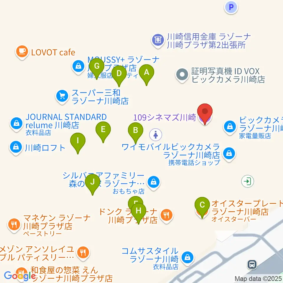 109シネマズ川崎周辺のファミレス・ファーストフード一覧地図