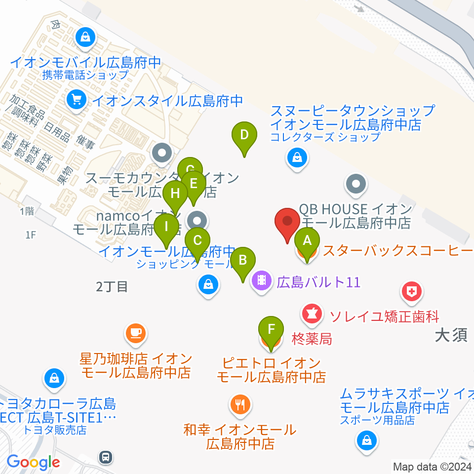 広島バルト11周辺のファミレス・ファーストフード一覧地図