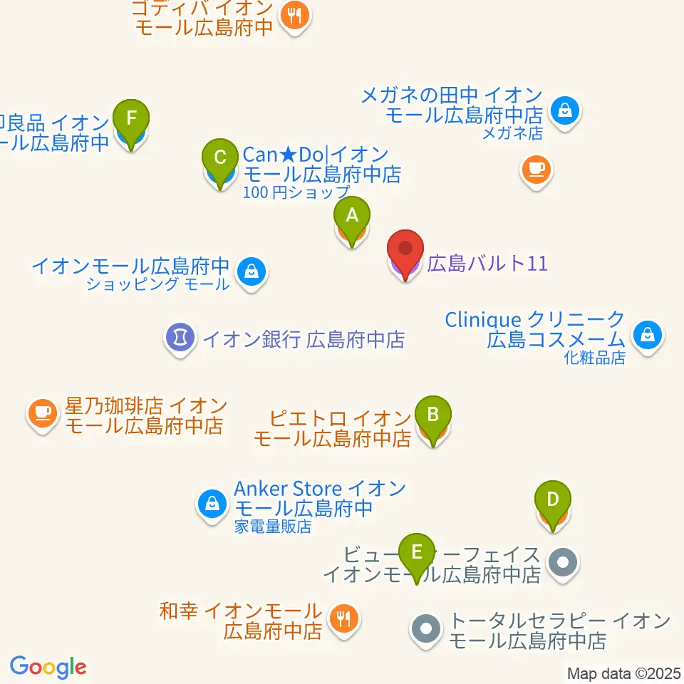 広島バルト11周辺のファミレス・ファーストフード一覧地図