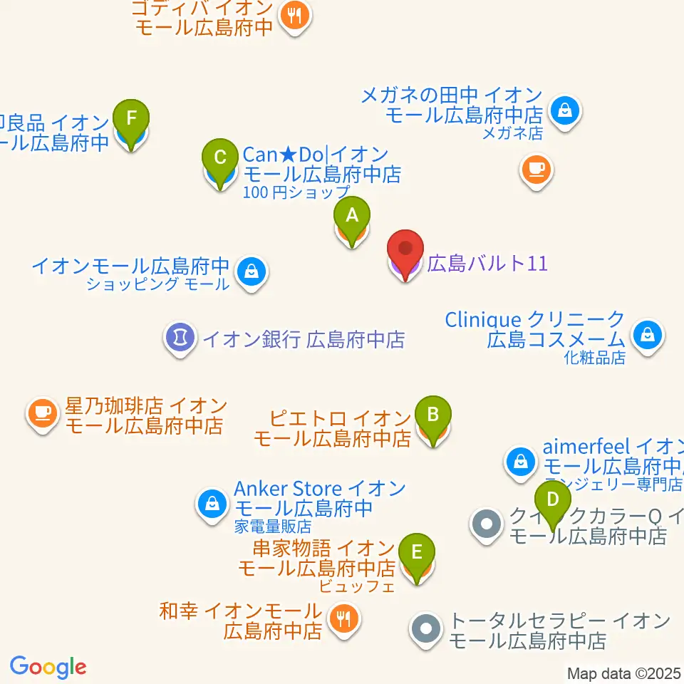広島バルト11周辺のファミレス・ファーストフード一覧地図