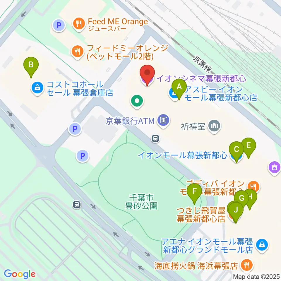イオンシネマ幕張新都心周辺のファミレス・ファーストフード一覧地図