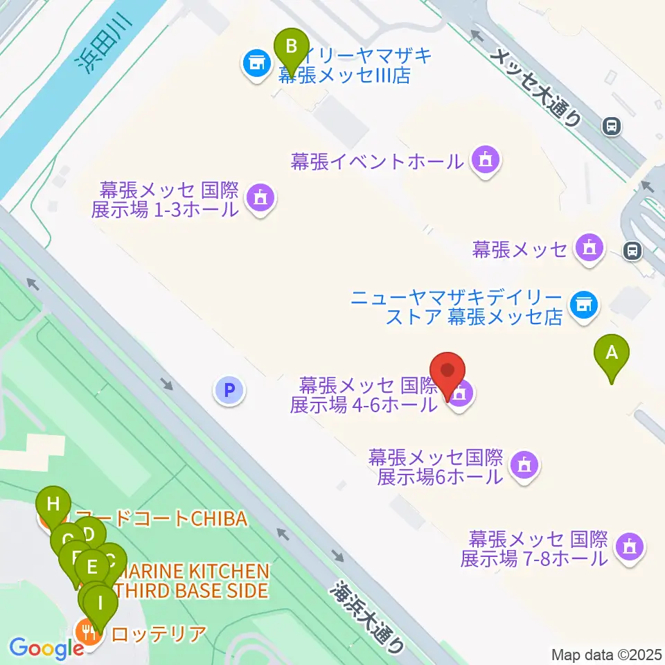 幕張メッセ 国際展示場1-8ホール周辺のファミレス・ファーストフード一覧地図