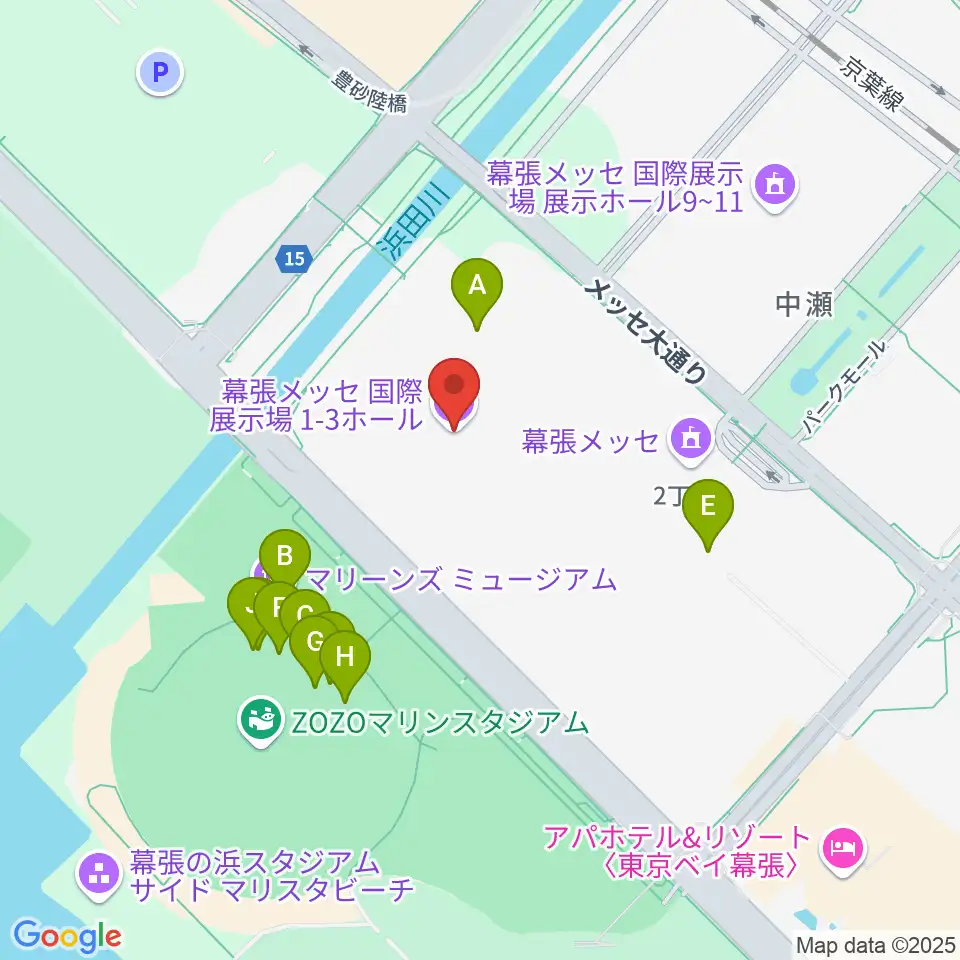 幕張メッセ 国際展示場1-8ホール周辺のファミレス・ファーストフード一覧地図