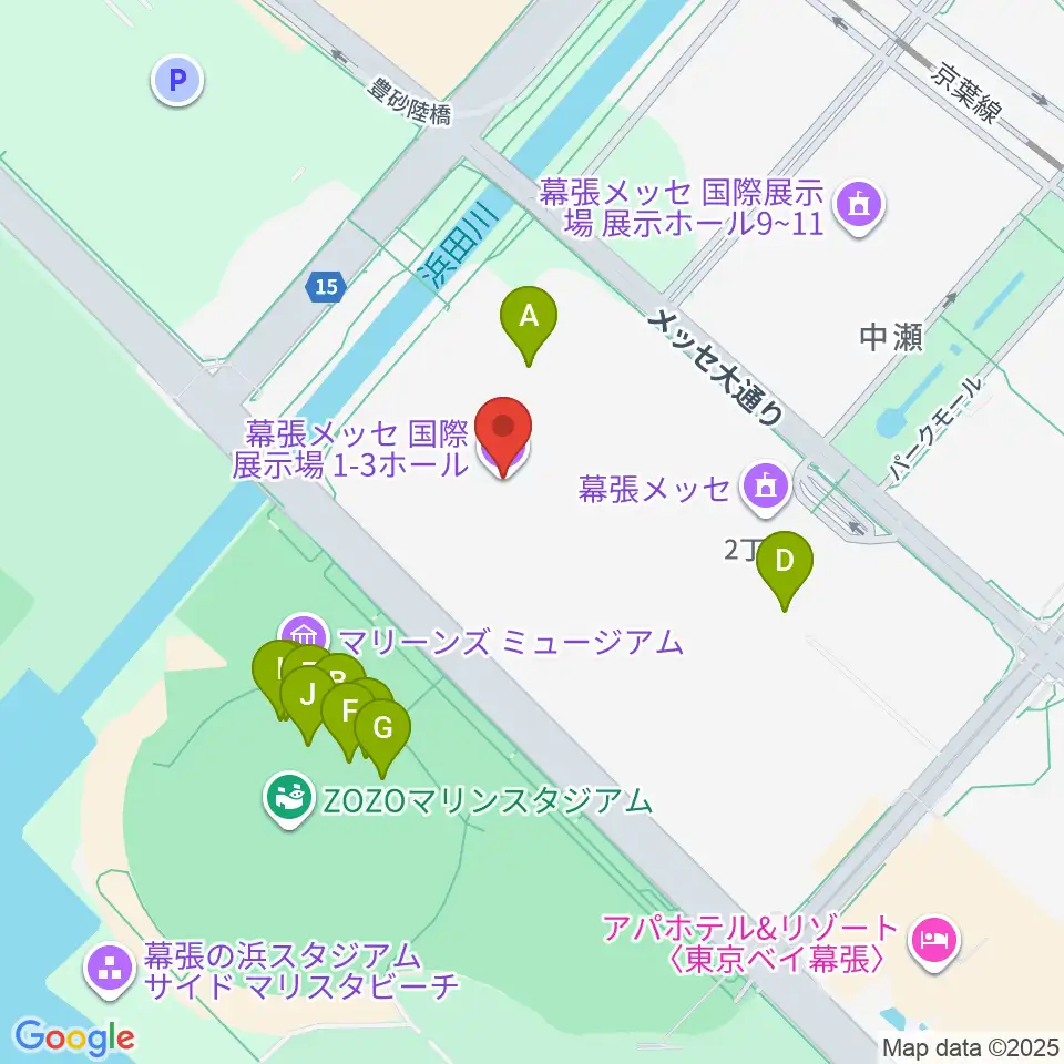 幕張メッセ 国際展示場1-8ホール周辺のファミレス・ファーストフード一覧地図