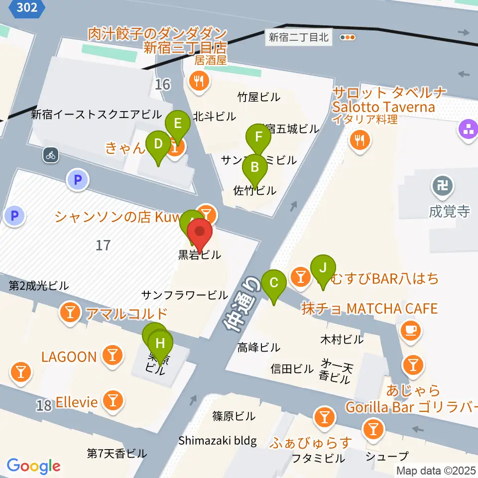 シャンソンの店Kuwa周辺のファミレス・ファーストフード一覧地図