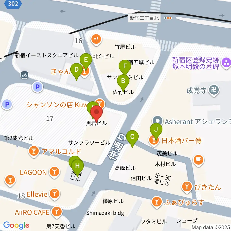シャンソンの店Kuwa周辺のファミレス・ファーストフード一覧地図