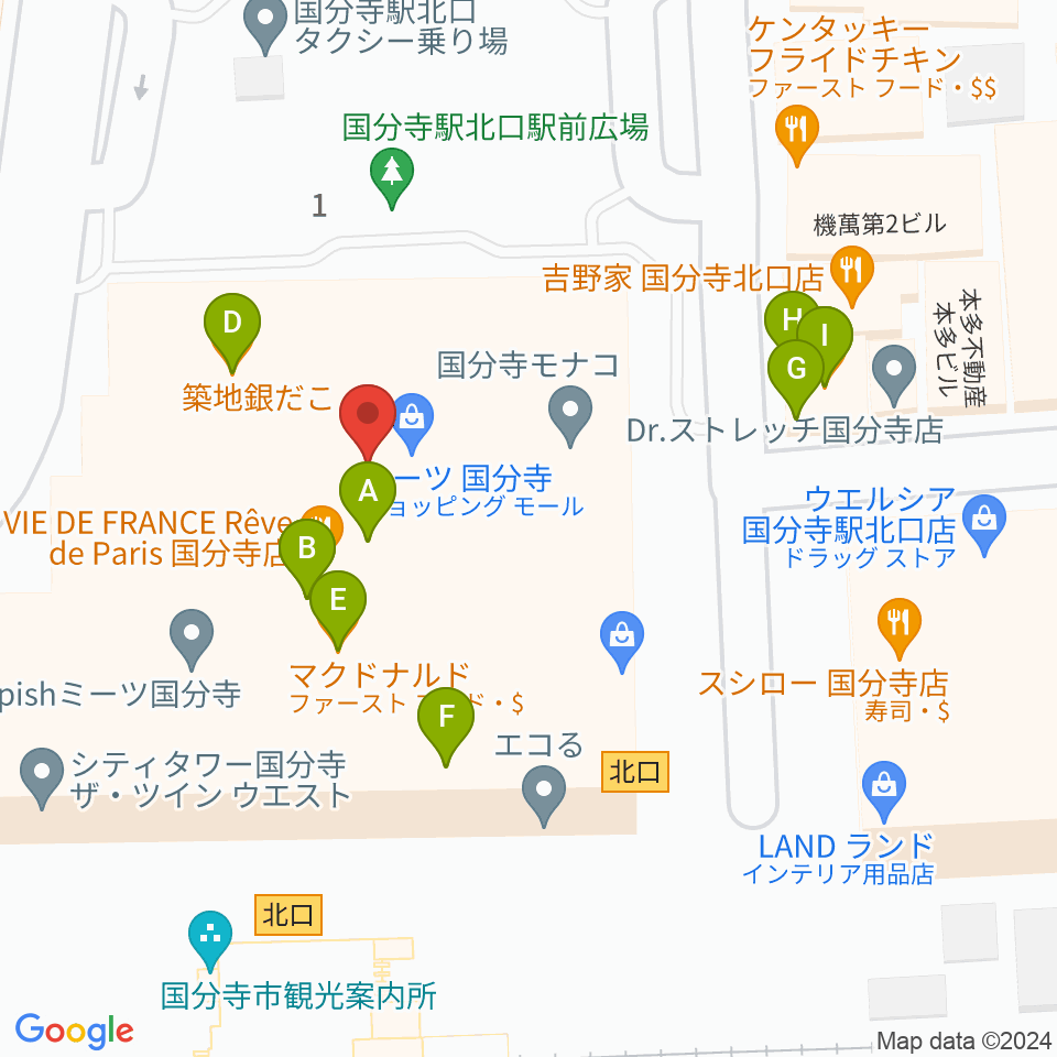 cocobunjiプラザ リオンホール周辺のファミレス・ファーストフード一覧地図