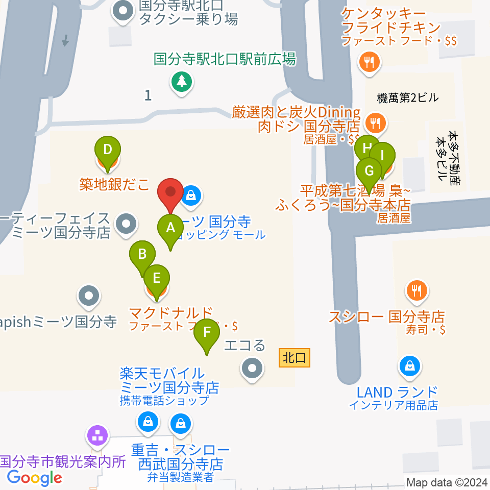 cocobunjiプラザ リオンホール周辺のファミレス・ファーストフード一覧地図