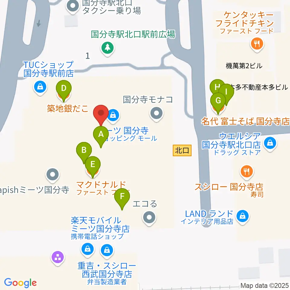 cocobunjiプラザ周辺のファミレス・ファーストフード一覧地図