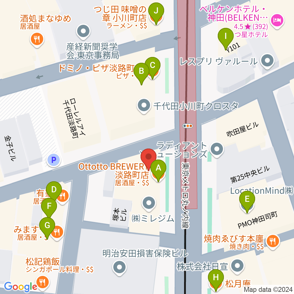 スタジオBPM周辺のファミレス・ファーストフード一覧地図