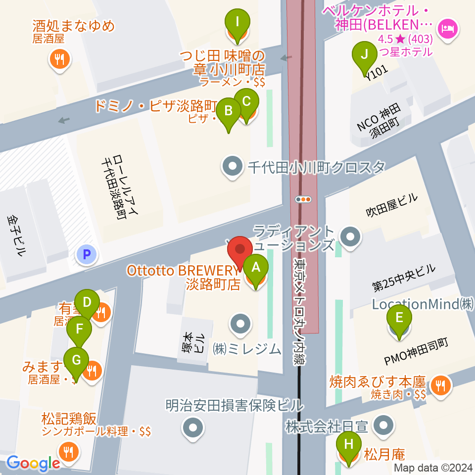 スタジオBPM周辺のファミレス・ファーストフード一覧地図