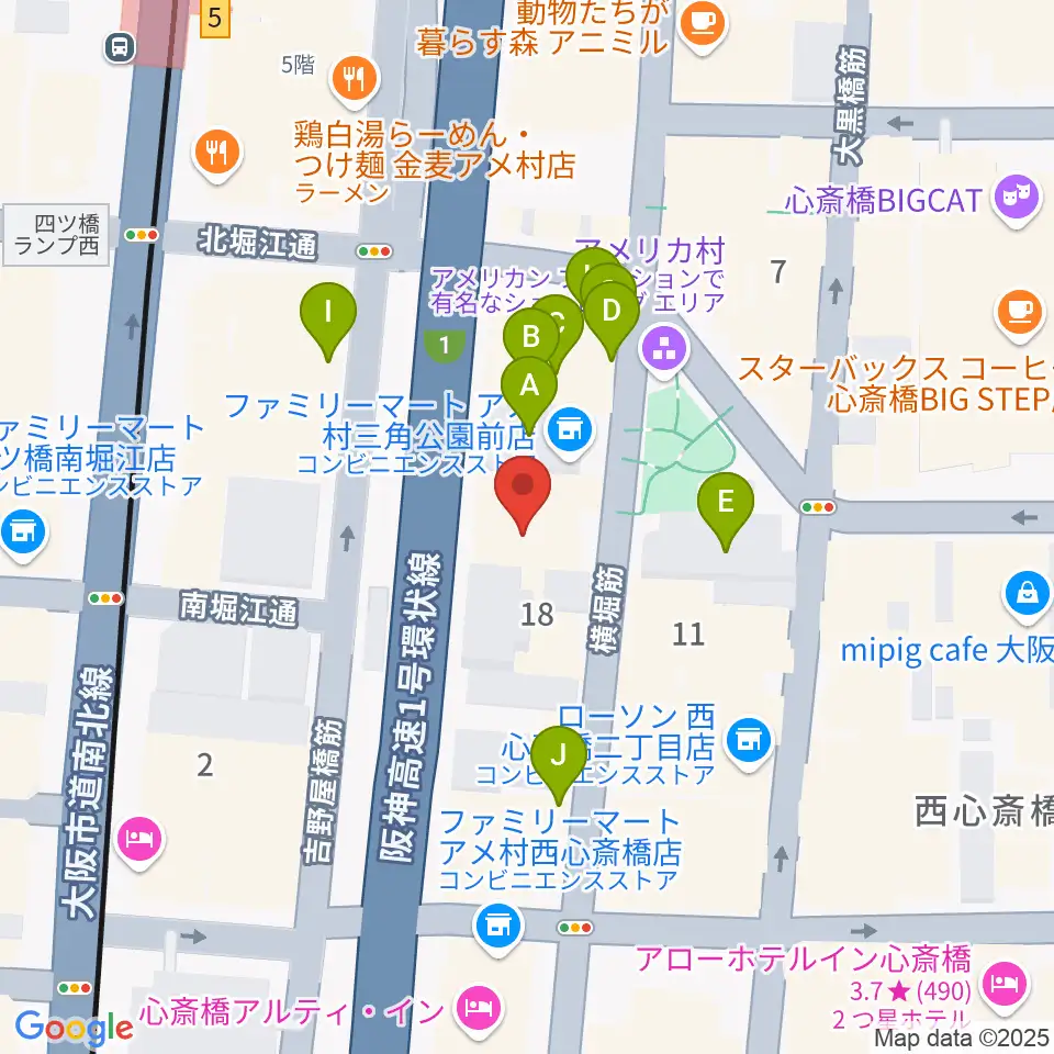 アメリカ村BEYOND周辺のファミレス・ファーストフード一覧地図