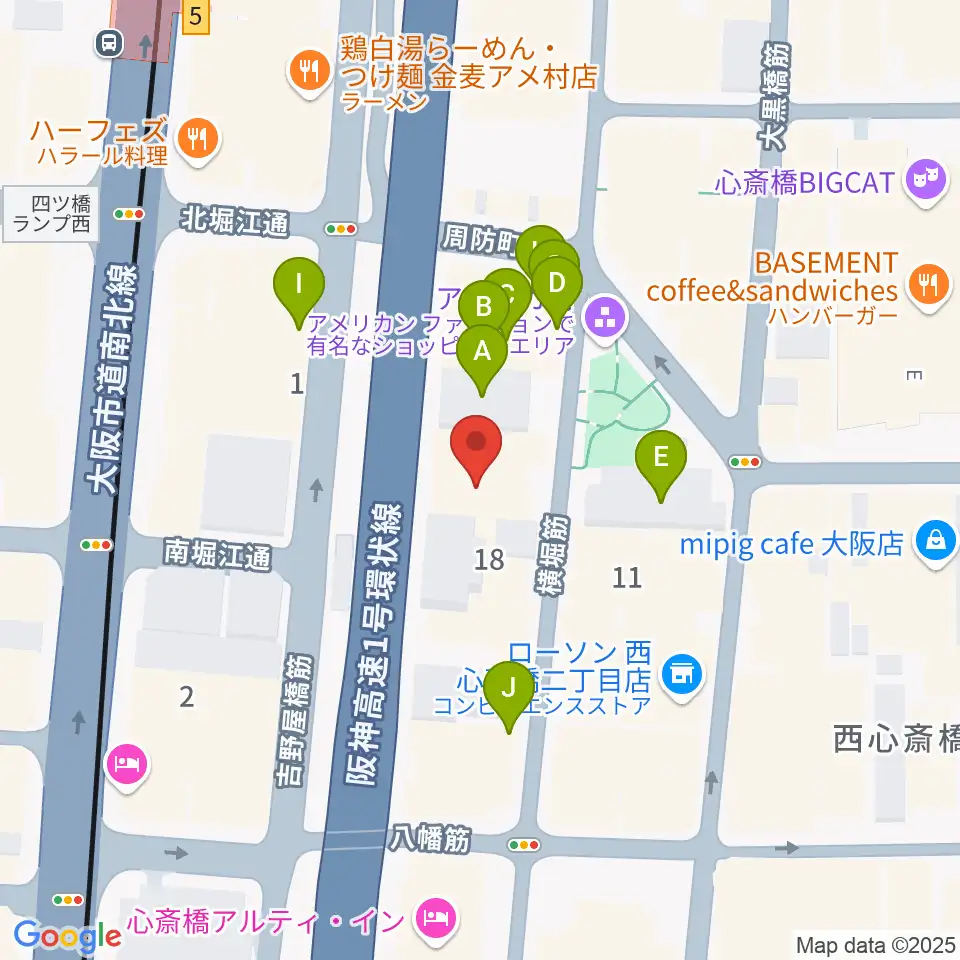 アメリカ村BEYOND周辺のファミレス・ファーストフード一覧地図