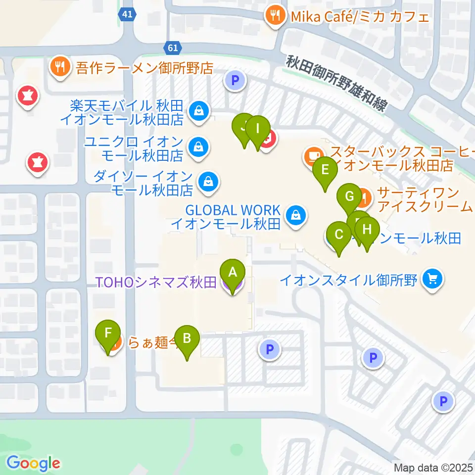 TOHOシネマズ秋田周辺のファミレス・ファーストフード一覧地図