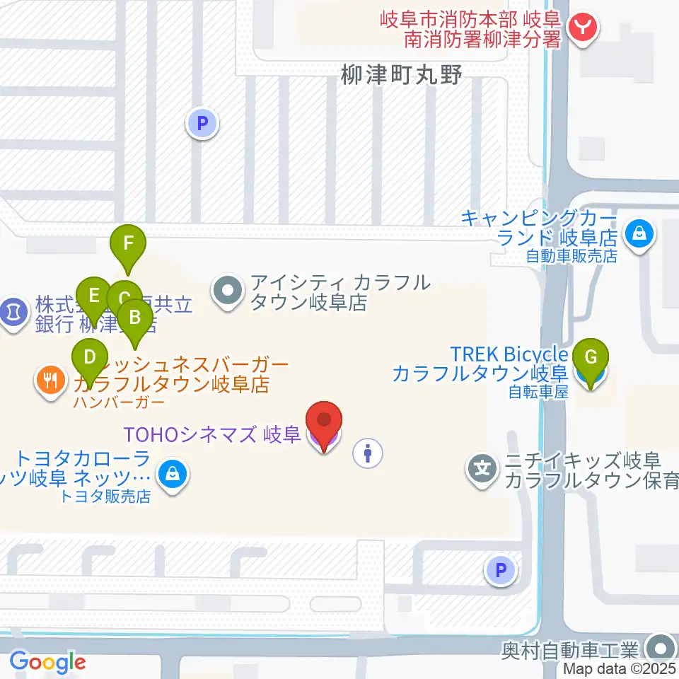 TOHOシネマズ岐阜周辺のファミレス・ファーストフード一覧地図