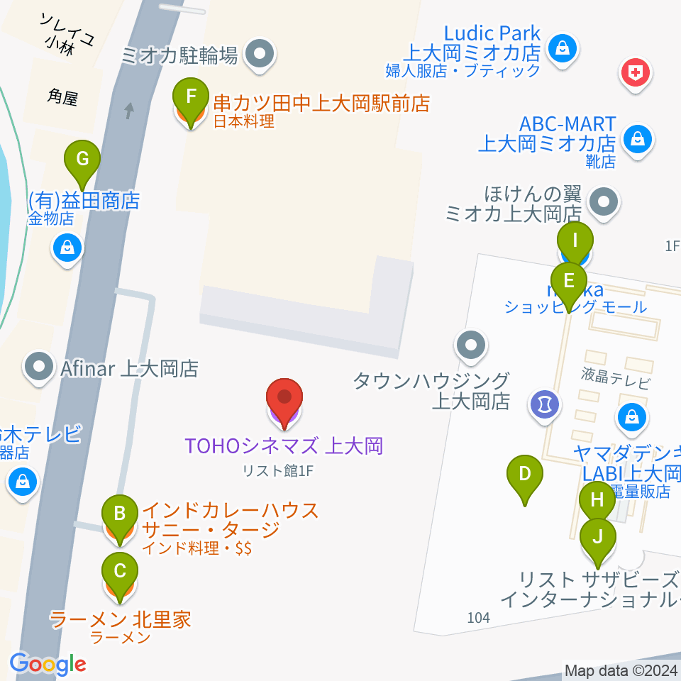 TOHOシネマズ上大岡周辺のファミレス・ファーストフード一覧地図