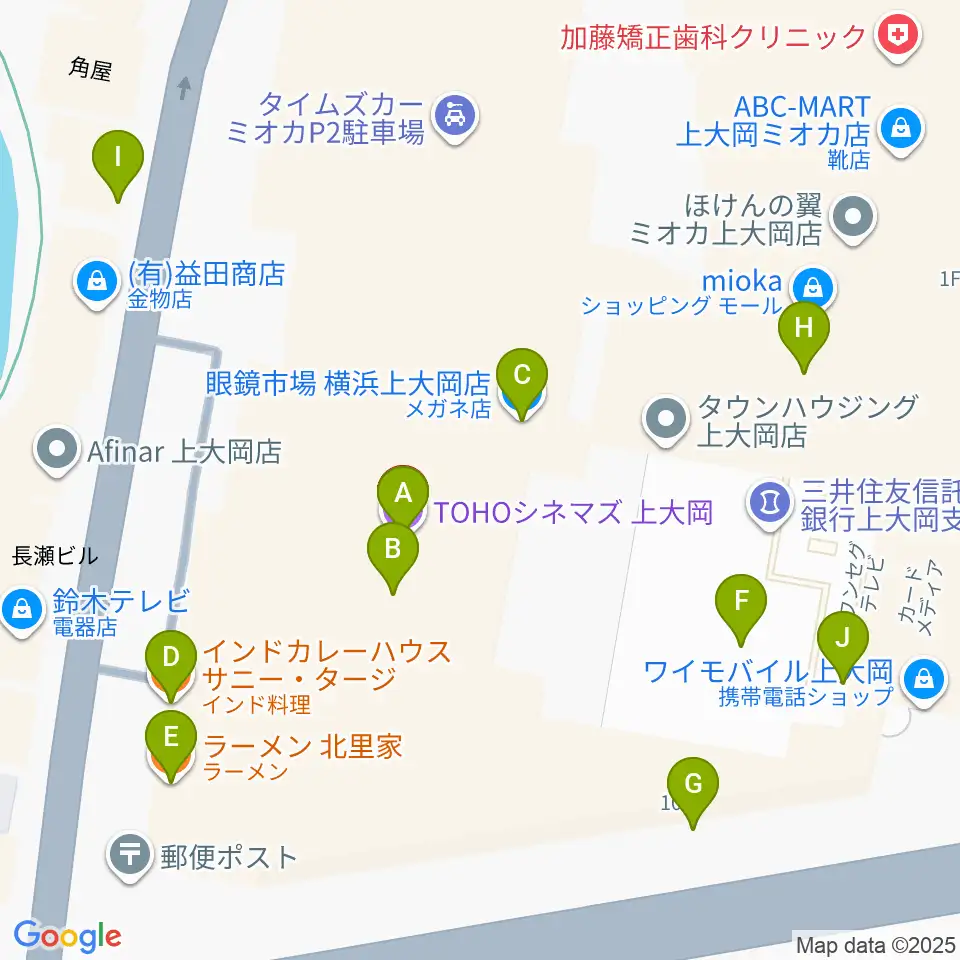 TOHOシネマズ上大岡周辺のファミレス・ファーストフード一覧地図