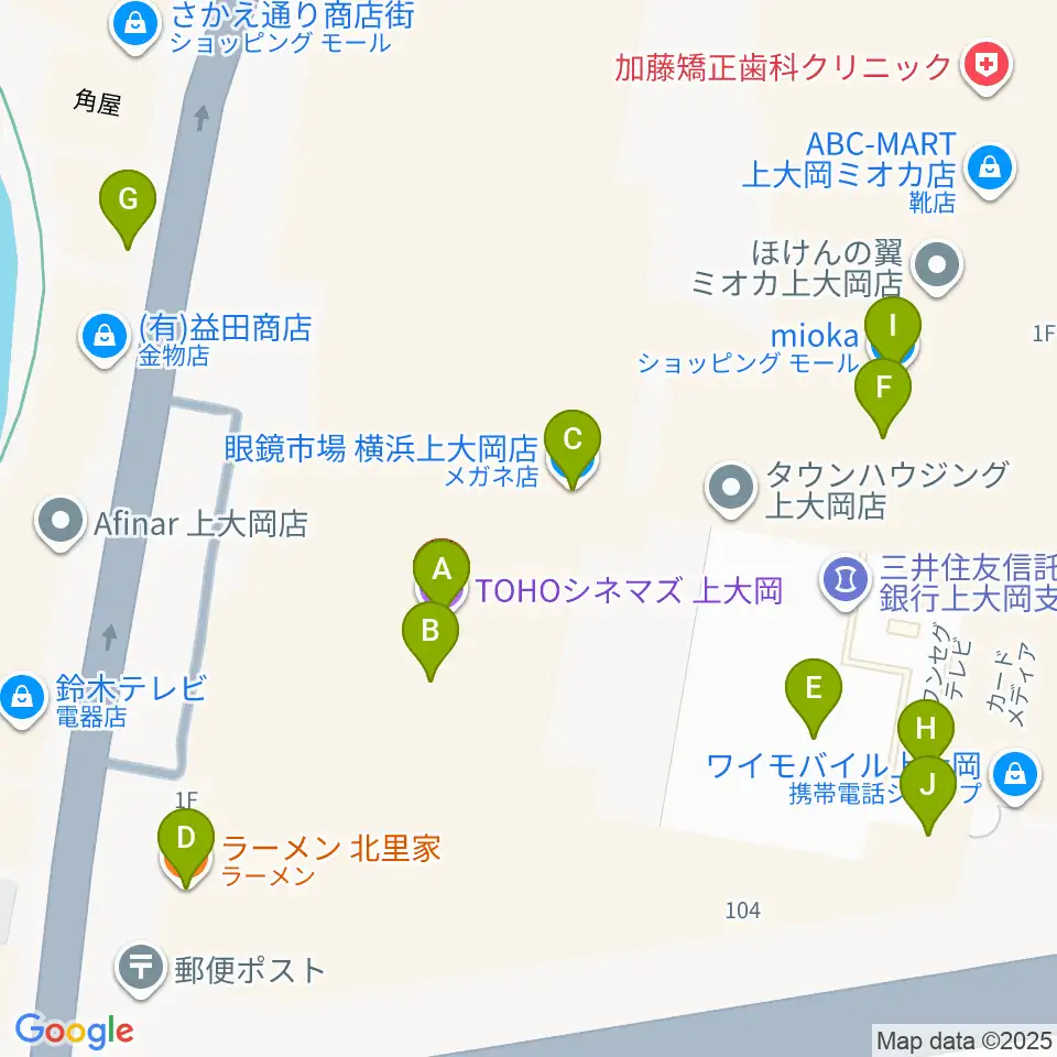 TOHOシネマズ上大岡周辺のファミレス・ファーストフード一覧地図