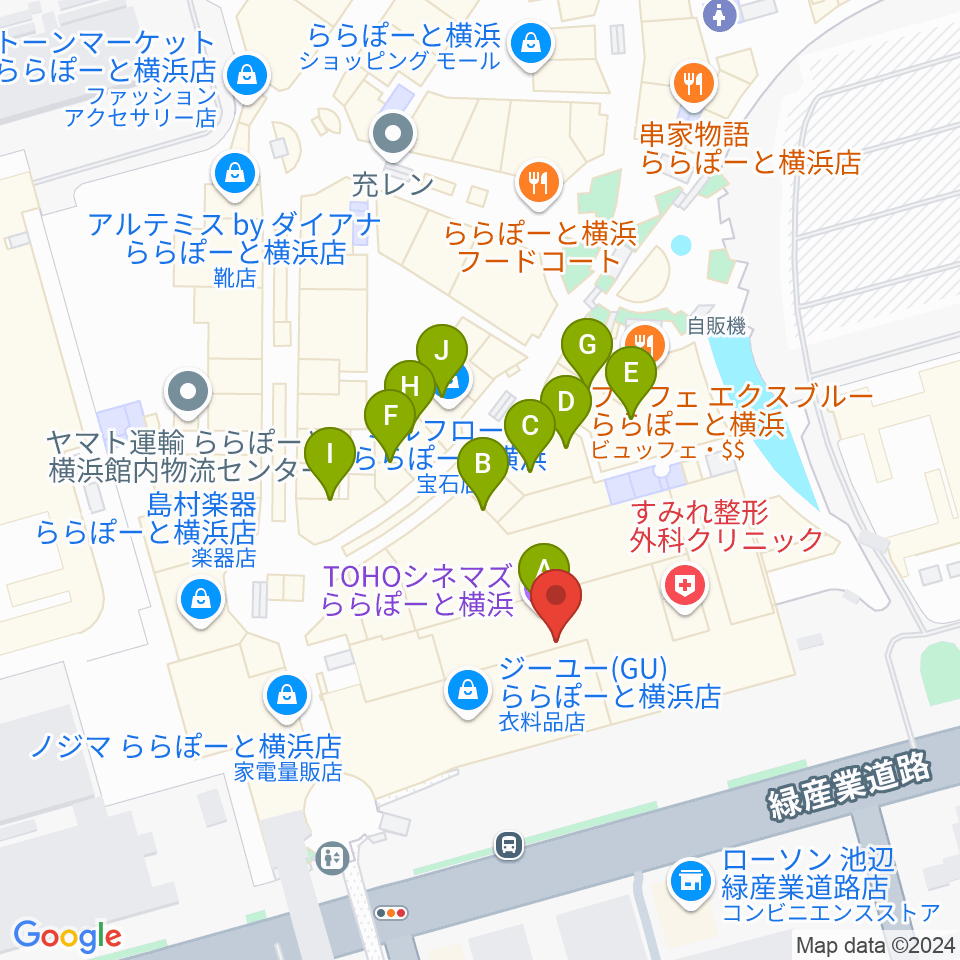 TOHOシネマズららぽーと横浜周辺のファミレス・ファーストフード一覧地図