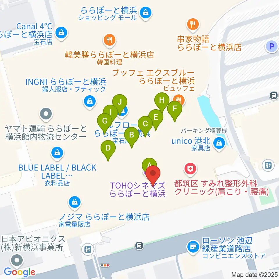 TOHOシネマズららぽーと横浜周辺のファミレス・ファーストフード一覧地図