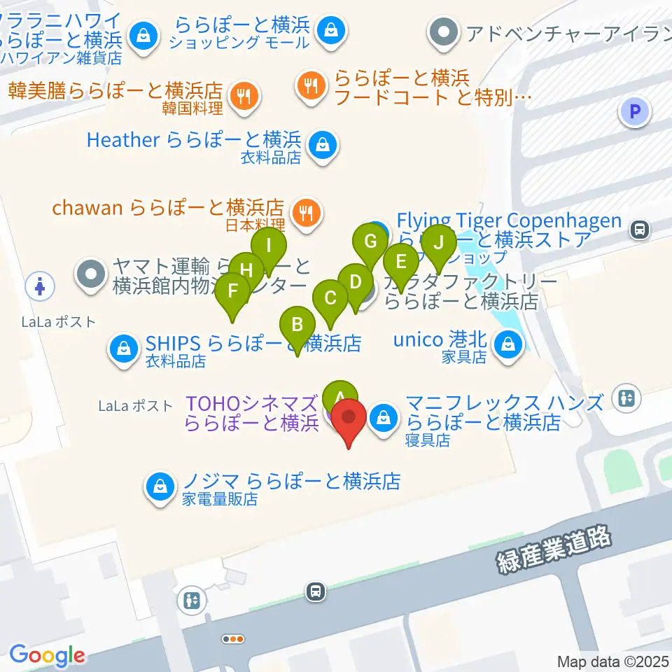 TOHOシネマズららぽーと横浜周辺のファミレス・ファーストフード一覧地図
