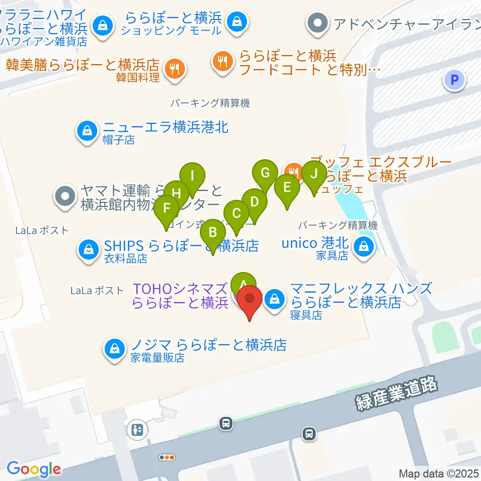 TOHOシネマズららぽーと横浜周辺のファミレス・ファーストフード一覧地図